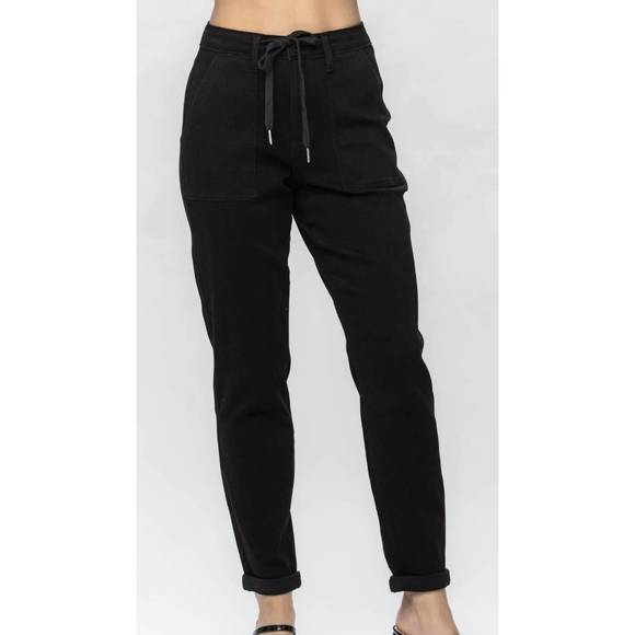 NEW JUDY BLUE double cuff joggers in black - Picture 1 of 2